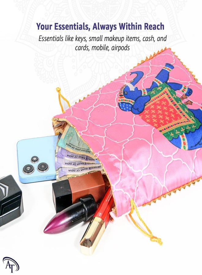 AT Ankit Traders Women Potli Bags | Gifting Potli with Handle & Drawstring | Traditional Shagun Return Gifts Potli for Mehandi, Haldi, Baby Shower, Wedding, Sangeet (12) - Image 5